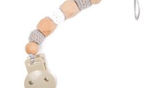 Lant suzeta pentru bebelusi margele de lemn Gri