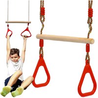 Leagan pentru copii, Kruzzel, model 2 in 1, include trapez de gimnastica si bara acrobatica din lemn, inaltime reglabila, max 100 kg - 1