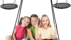 Leagan rotund tip cuib pentru copii, Kruzzel, cadru robust de 100 cm, capacitate 150 kg, black