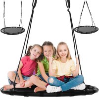 Leagan rotund tip cuib pentru copii, Kruzzel, cadru robust de 100 cm, capacitate 150 kg, black - 1