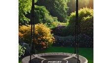 Leagan tip cuib pentru copii Neo-Sport Gri XXL, 100 cm, material impermeabil, cadru din otel, greutate suportata 150 kg