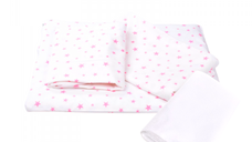 Lenjerie 3 piese model Stelute roz + Protectie impermeabila patut 120x60 cm