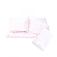 Lenjerie 3 piese model Stelute roz + Protectie impermeabila patut 120x60 cm - 1
