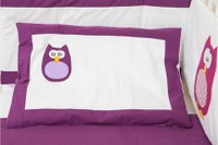 Lenjerie 3 piese pentru patut 60x120 cm Bufnite brodate mov - 1