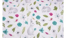 Lenjerie 5 piese patut 120x60 cm bumbac model iepurasi si flori