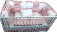 Lenjerie cu 6 aparatori pufoase si fundite Bicolore Roz Pal 120x60 cm