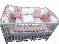 Lenjerie cu 6 aparatori pufoase si fundite Bicolore Roz Pal 120x60 cm - 1