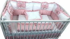 Lenjerie cu 6 aparatori pufoase si fundite Bicolore Roz Pal 120x60 cm