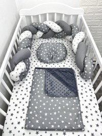 Lenjerie de pat 120x60 cm cu aparatoare impletita 180 cm mix stelute gri - 1