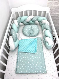 Lenjerie de pat 120x60 cm cu aparatoare impletita 180 cm mix stelute vernil - 1