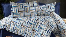 Lenjerie de pat 4 piese Somnart din bumbac cu cearceaf pat clasic, cearceaf pilota 200 x 230 cm si 2 fete perna 50 x 70 cm albastru