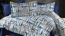 Lenjerie de pat 4 piese Somnart din bumbac cu cearceaf pat clasic, cearceaf pilota 200 x 230 cm si 2 fete perna 50 x 70 cm albastru