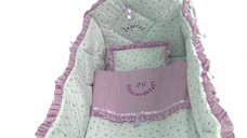 Lenjerie de pat bebelusi brodata Fii binecuvantat ingeras 140x70 cm stelute roz