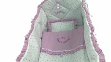 Lenjerie de pat bebelusi brodata Fii binecuvantat ingeras 140x70 cm stelute roz