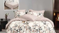 Lenjerie de pat din finet cu 6 piese, cearceaf pat clasic, cearceaf pilota 200 x 230 cm, 2 fete perna 50 x 70 cm si 2 fete perna 70 x 70 cm model flori crem