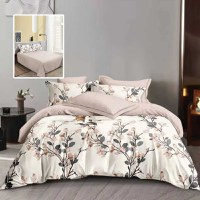 Lenjerie de pat din finet cu 6 piese, cearceaf pat clasic, cearceaf pilota 200 x 230 cm, 2 fete perna 50 x 70 cm si 2 fete perna 70 x 70 cm model flori crem - 1