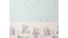 Lenjerie din bumbac cu 5 piese pentru saltea 120x60 cm Beberoyal BearsToys Turcoaz ambalata intr-o gentuta de transport