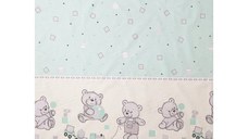Lenjerie din bumbac cu 5 piese pentru saltea 120x60 cm Beberoyal BearsToys Turcoaz ambalata intr-o gentuta de transport