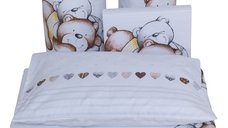Lenjerie din bumbac cu 7 piese pentru saltea 120x60 cm Beberoyal Teddy BearHearts Alb