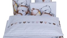 Lenjerie din bumbac cu 7 piese pentru saltea 120x60 cm Beberoyal Teddy BearHearts Alb