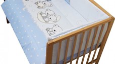 Lenjerie patut 120x60 cm cu 5 piese Nichiduta Teddy on the Moon Blue
