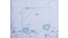 Lenjerie patut cu 3 piese 120x60 cm fete de schimb Elefant cu balon inima albastra