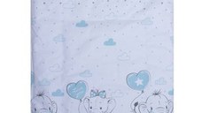 Lenjerie patut cu 3 piese 120x60 cm fete de schimb Elefant cu balon inima albastra