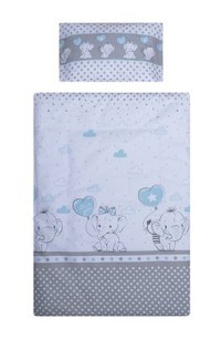 Lenjerie patut cu 3 piese 120x60 cm fete de schimb Elefant cu balon inima albastra - 1
