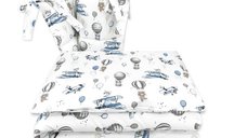 Lenjerie patut cu 3 piese MimiNu 120x60 cm din bumbac blue plane