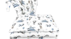 Lenjerie patut cu 3 piese MimiNu 120x60 cm din bumbac blue plane