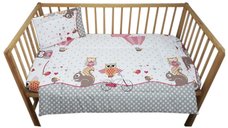 Lenjerie patut cu 3 piese Owls roz