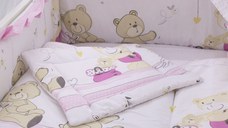 Lenjerie patut cu 5 piese 120x60cm Teddy Play Pink M1
