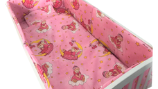 Lenjerie patut cu 5 piese Croitoria Noastra Bunica Ursulet roz 120x60 cm