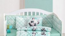 Lenjerie patut cu 6 piese Baby Ranforce Panda Mint