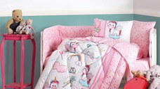 Lenjerie patut cu 6 piese Baby Ranforce Unicorn Pink