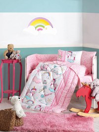 Lenjerie patut cu 6 piese Baby Ranforce Unicorn Pink - 1