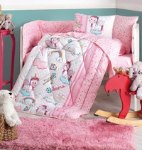 Lenjerie patut cu 6 piese Baby Ranforce Unicorn Pink - 2