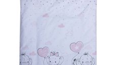 Lenjerie patut cu 7 piese 120x60 cm Elefant cu balon inima roz