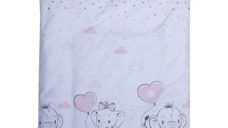 Lenjerie patut cu 7 piese 120x60 cm Elefant cu balon inima roz