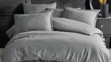 Lenjerie Somnart pentru pat dublu cu 4 piese, cearceaf pat clasic 240 x 260 cm, cearceaf pilota 200 x 230 cm, 2 fete de perne 50 x 70 cm, din bumbac damasc gri