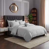 Lenjerie Somnart pentru pat dublu cu 4 piese, cearceaf pat clasic 240 x 260 cm, cearceaf pilota 200 x 230 cm, 2 fete de perne 50 x 70 cm, din bumbac damasc gri - 2