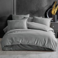 Lenjerie Somnart pentru pat dublu cu 4 piese, cearceaf pat clasic 240 x 260 cm, cearceaf pilota 200 x 230 cm, 2 fete de perne 50 x 70 cm, din bumbac damasc gri - 1