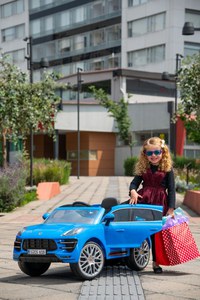 Masina electrica pentru copii Porche Macan Turbo 70W albastra, deschidere usi, schimbator de viteze, unitate audio cu Mp3 si bluetooth, cu telecomanda - 3