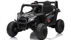 Masinuta electrica pentru copii Buggy Madman UTV-MX Black, 4 motoare 35W, baterie 12V10Ah, telecomanda 2.4 GHz, roti spuma EVA 24x10 cm, sarcina maxima 30 kg, scaun piele ecologica, deschidere usi, MP3, USB, Bluetooth