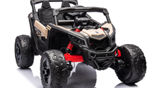 Masinuta electrica pentru copii Can Am  Marverick UTV kaki, 90w, acumulator 12V7Ah, deschidere usi, iluminare led, sistem audio bluetooth, usb, radio fm