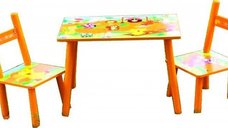 Masuta copii din MDF cu doua scaune Novokids My first table, dimensiuni 59X39X40, suprafata lucioasa, Portocaliu