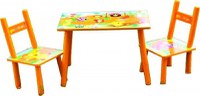 Masuta copii din MDF cu doua scaune Novokids My first table, dimensiuni 59X39X40, suprafata lucioasa, Portocaliu - 1