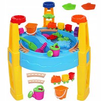 Masuta de joaca cu apa si nisip Matadi Sand and Water cu 2 compartimente,angrenaje mobile,cale ferata cu 3 vagoane,ustensile si forme de nisip incluse,dimensiune 54x62,5 cm - 3