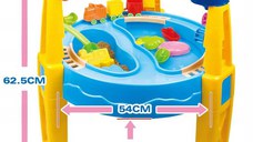 Masuta de joaca cu apa si nisip Matadi Sand and Water cu 2 compartimente,angrenaje mobile,cale ferata cu 3 vagoane,ustensile si forme de nisip incluse,dimensiune 54x62,5 cm