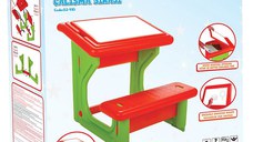 Masuta de studiu cu bancuta pentru copii Pilsan Study Desk Red,din plastic rezistent,margini rotunjite,bancuta cu suport pentru picioare,spatiu de depozitare sub masuta si suprafata pe care se poate scrie